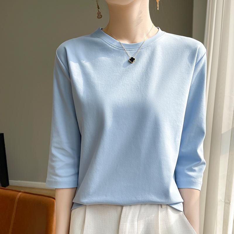Spring And Summer White Mercerized Cotton Short Sleeve T-Shirt Feminine Joker Cotton Cropped Sleeve Bottoming Shirt