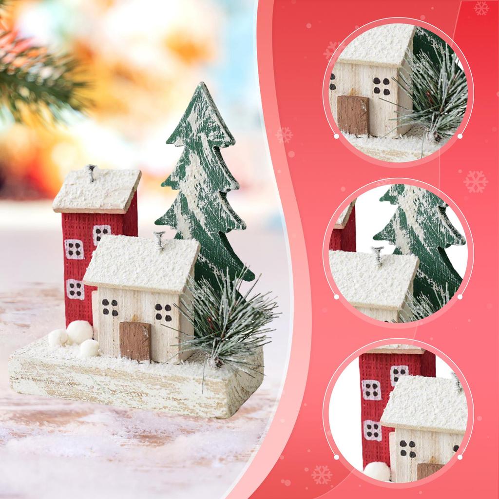 Small Christmas Snow Village House Decors Winter Desktop Ornament Miniature Figurine Xmas Scene House for Office Mantle Holiday