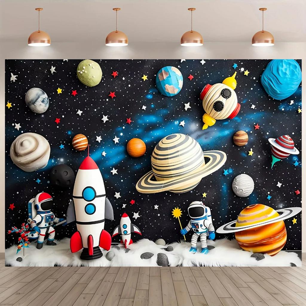 Universe Earth Space Planet Astronaut Backdrop Starry Sky Spacecraft Baby Birthday Party Photography Background Photozone Banner