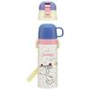 Skater Children's Water Bottle, 2-Way, 470ml (Direct Drinking) or 430ml (Cup Drinking), Snoopy Skateboard Design, for Boys and Girls, Stainless Steel,