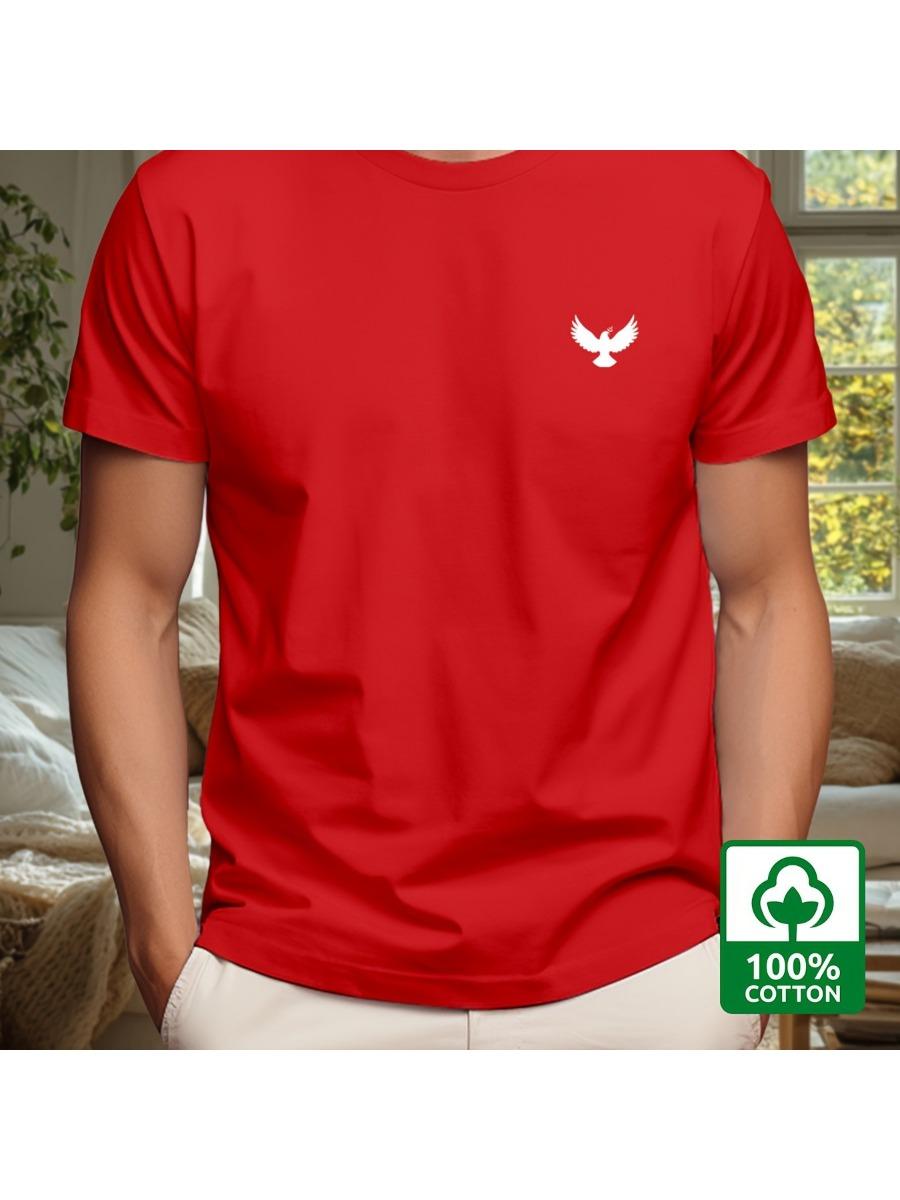 Herren Sommer Mode Lässig Locker Kurzarm T-Shirt mit Tauben- und Friedensmuster Print 5XL red
