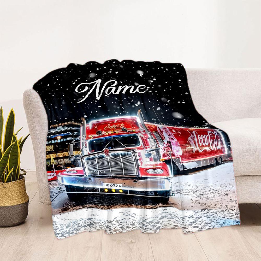 Christmas Coca-cola Truck Customize Text Blanket Cozy Customizable Blanket Ultra-Soft Throw For Bedding Office Picnics Living Room