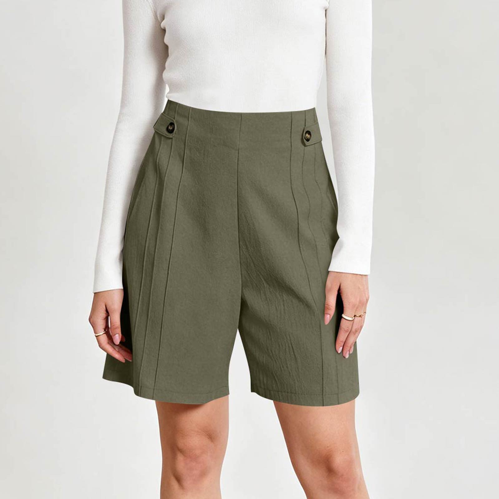 Women s Cotton-Linen Casual Shorts (Cropped) L