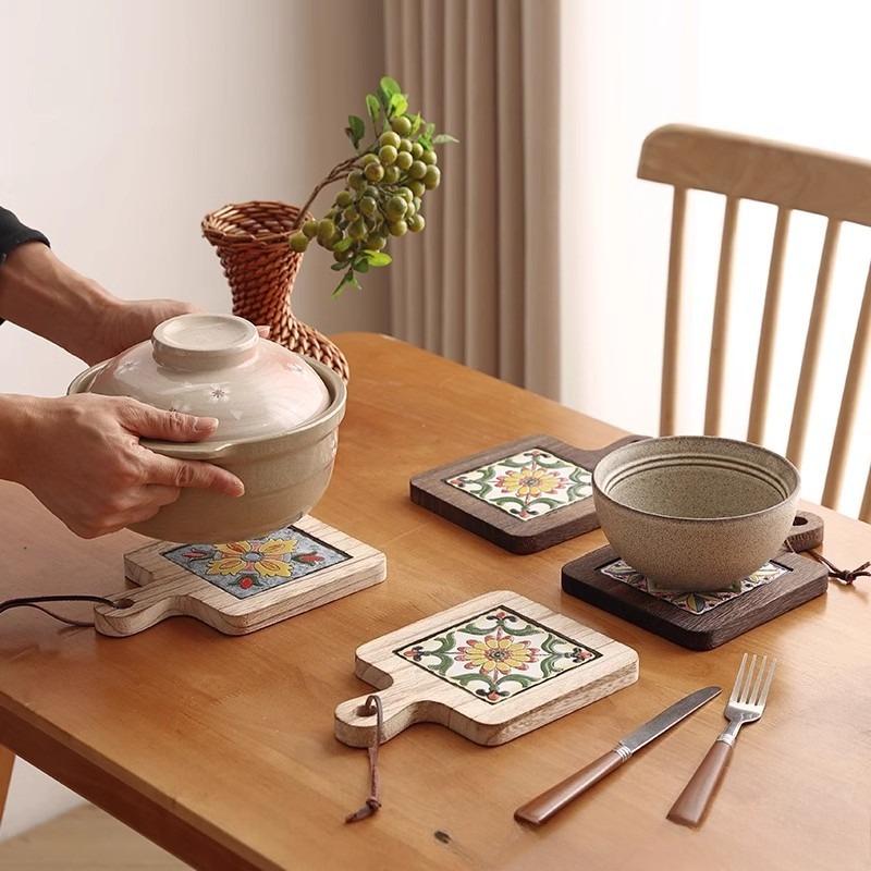 Kitchen Insulation Pot Mat Retro Home Dining Cup Mat Clay Pot High Temperature Resistant Kitchen Table Mat Storage Organization