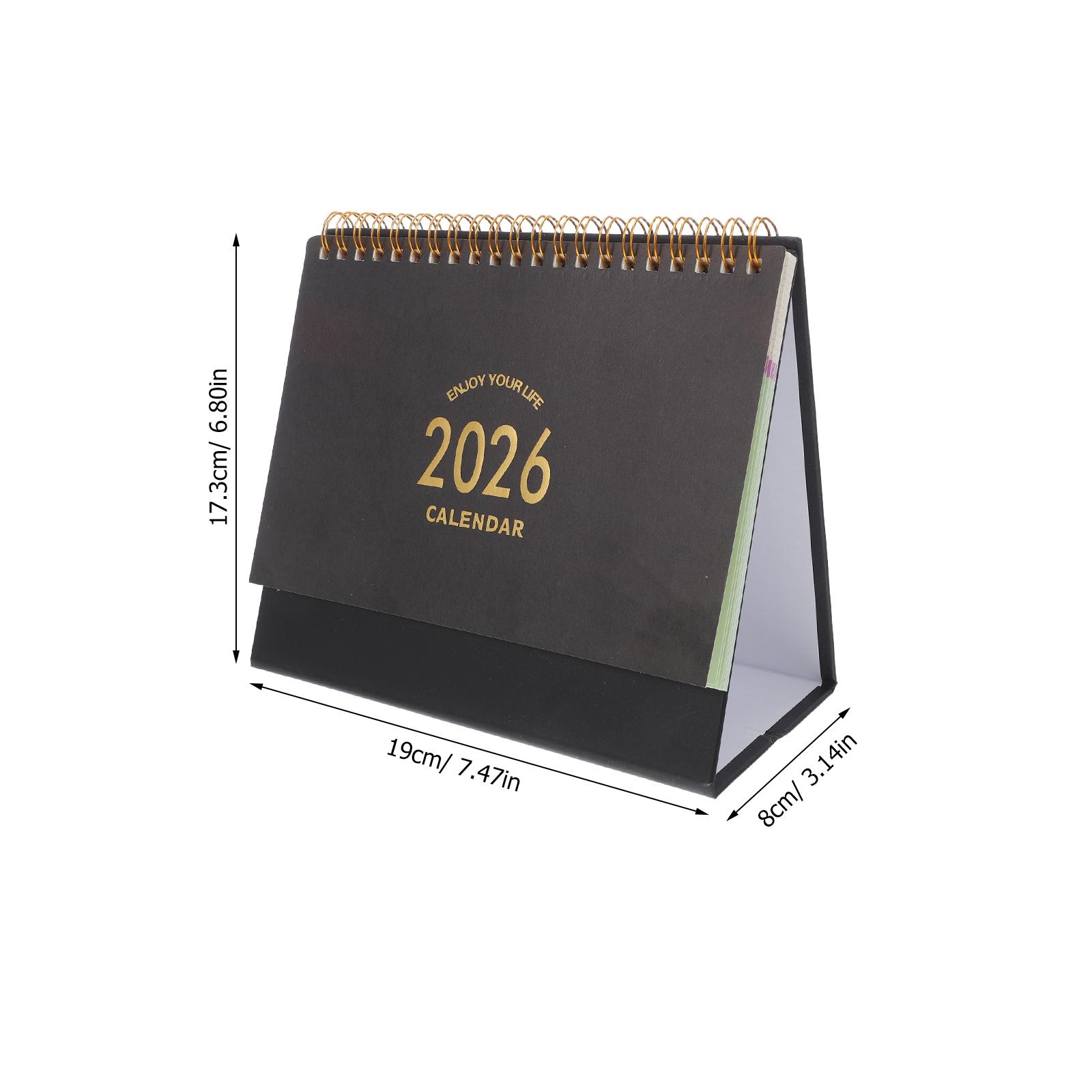 

Маленький настольный календарь 2025-2026 Перекидной настольный календарь на подставке Плотная бумага Маленький ежемесячный планировщик расписания Для организации дат в офисе чёрный
