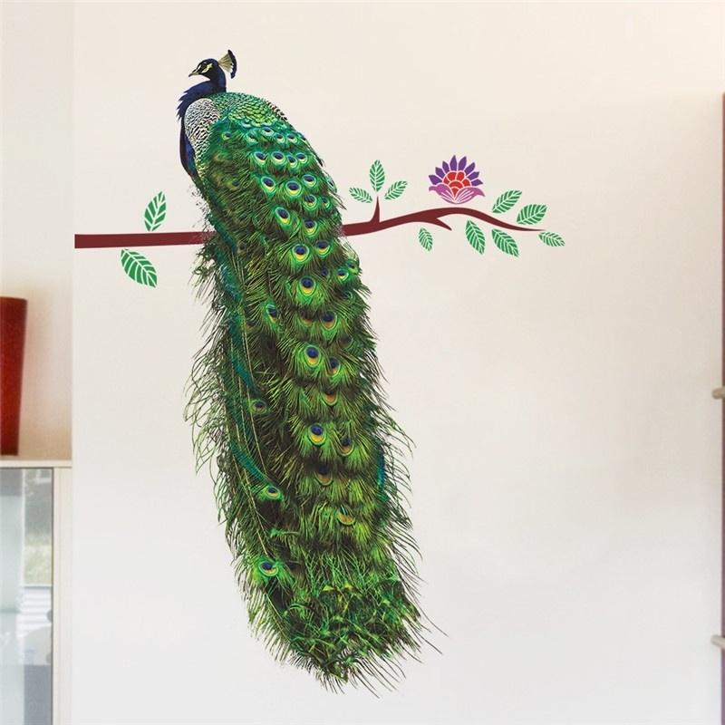 Animals Flower On Branch Feathers Wall Stickers 3d Vivid Wall Decals Home Decor Art Decal Poster Ani