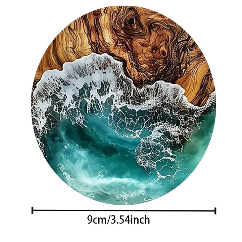 

Hot Sale 6pcs Ocean Wave & Wood Grain Coasters Set Heat-Resistant Drink Coasters For Coffee/Tea Mugs, Beach Theme Home Decor
