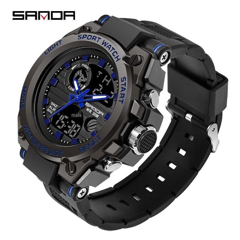 Sanda Men's Multifunctional Sports Watch - Dual Display, Luminous, Waterproof for Teens & Students