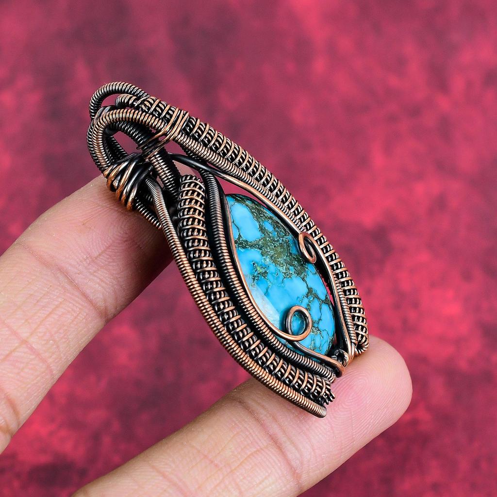 Tibetan turquoise pendant copper wire wrapped jewelry gemstone handmade pendant copper wire wrap pendant latest design jewelry gifts for her