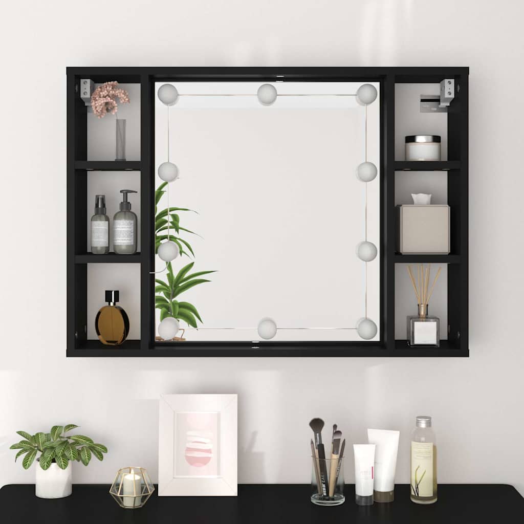 VidaXL Spiegelschrank mit LED Schwarz 76x15x55 cm