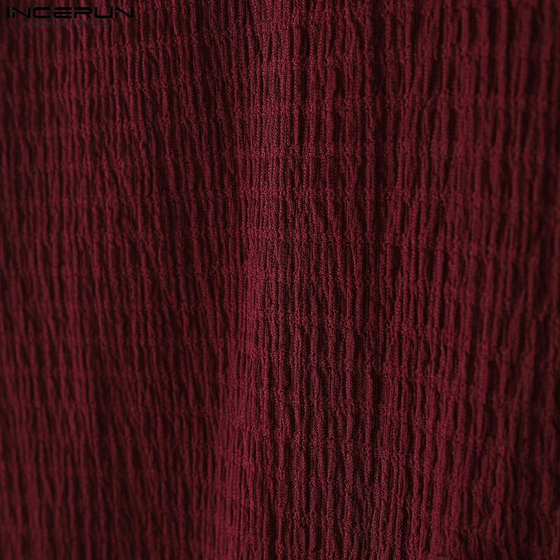 INCERUN Men Turtleneck Long Sleeve Texture High Splits Irregular Long Tunic Tops