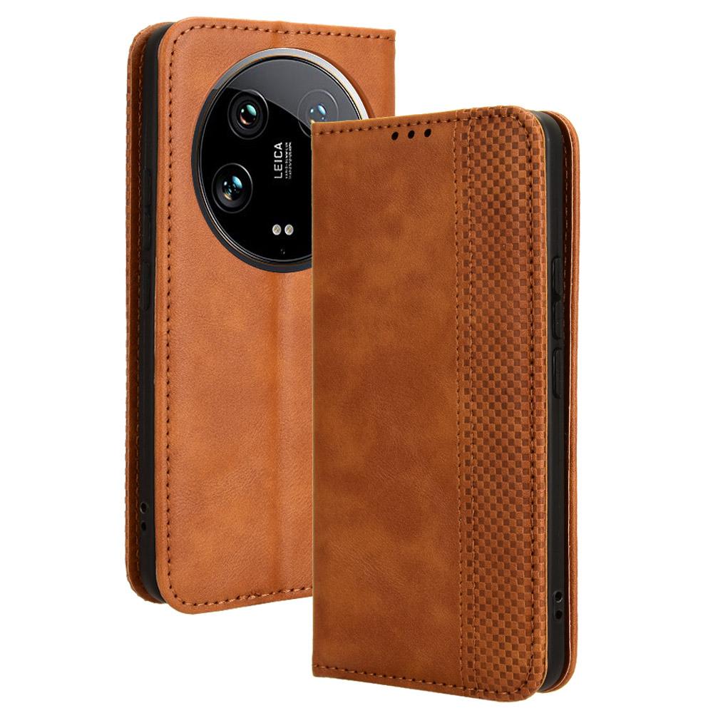 For Xiaomi 14 Ultra Case Vintage Leather Magnetic Flip Phone Cover