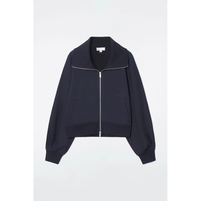 

2024 Autumn New Women clothes Navy Blue Lapel Zipper Hoodie Jacket 1247807001 Tibetan youth XS