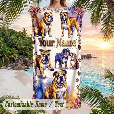 Serviette de plage thème chien personnalisée avec nom et texte personnalisés, serviette de plage douce à séchage rapide pour la natation et les voyages