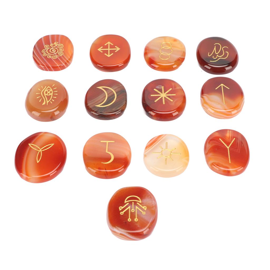 13Pcs Energy Stone Mind Soothing Stones Set with Symbol for Healing Meditation Red