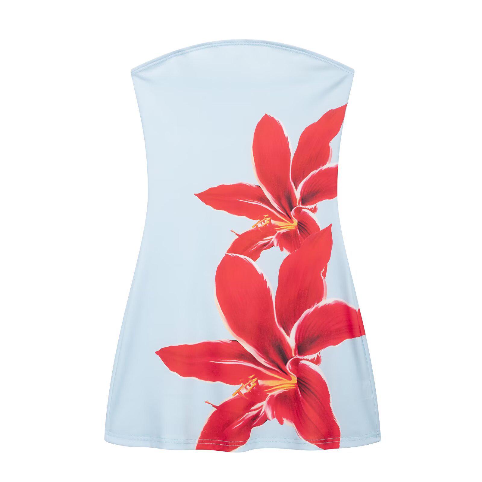 

2025 Summer Floral Print Strapless Slim Dress Medium