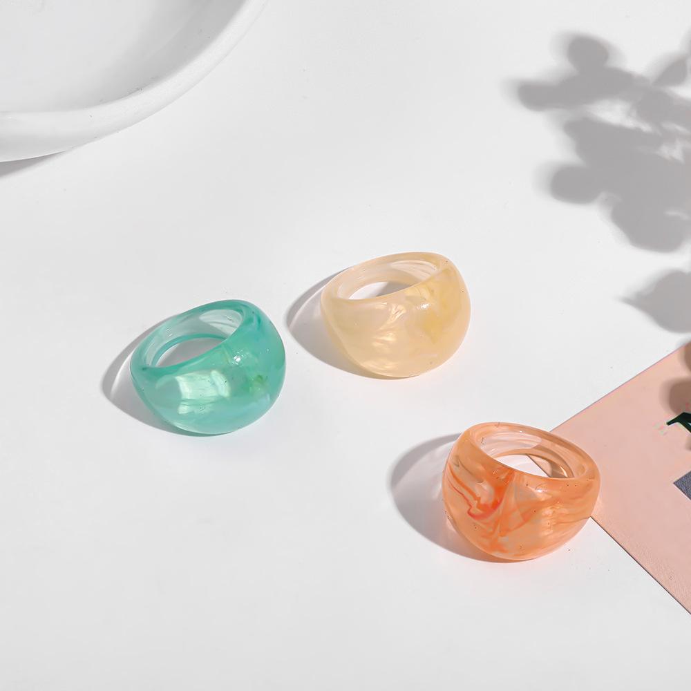 Candy Colored Resin Ring Transparent Geometric Ring Y2K Yabi Size Decorative Ring with Accessories