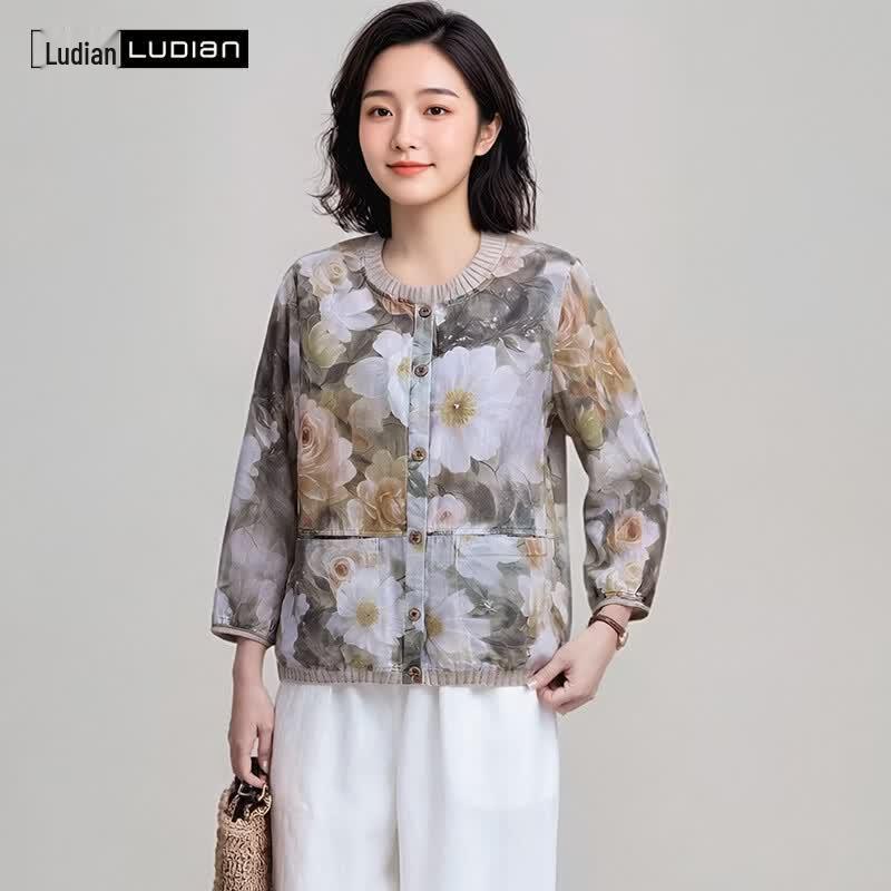 

LUDIan Women s Pure Cotton Loose Fit 3/4 Sleeve Blouse L