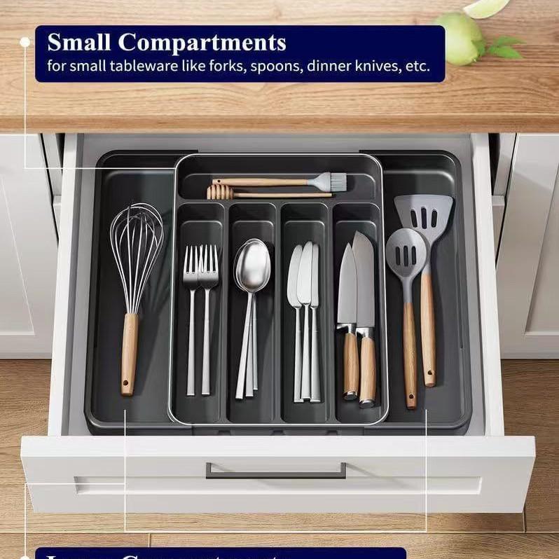 Multifunctional Expandable Silverware Divider Storage Box for Kitchen Drawers