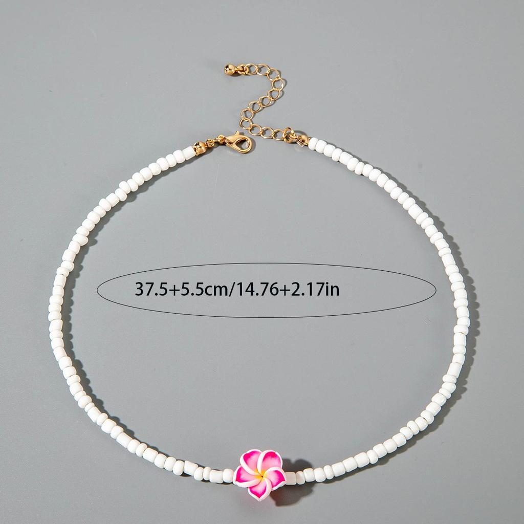 Cross Border Summer New Beach Vacation Style Colorful Egg Flower Rice Bead Necklace Women's Jewelry Dopamine Style Necklace