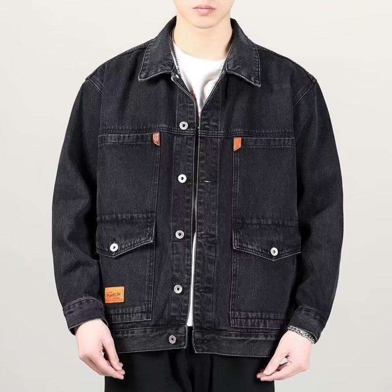 Chaqueta vaquera holgada de talla grande para hombre de primavera y otoño, cárdigan con sección de botones, chaqueta casual de trabajo