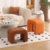 Solid Wood Upholstered Stool, Multifunctional Soft Faux Leather Low Stool for Living Room, Compact Shoe Changing Bench