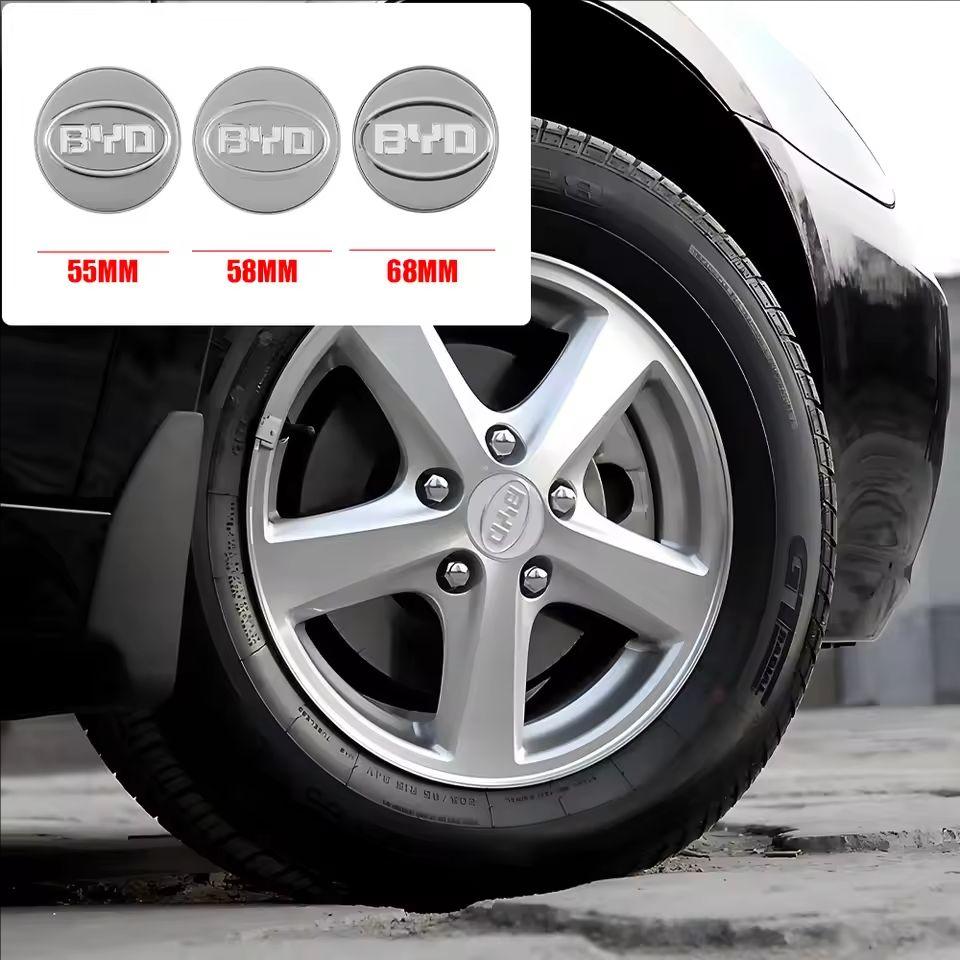 4 pièces 55/58/68mm Cache-moyeu de roue de voiture Badge Emblème Autocollant de roue Pour BYD Atto 3 Yuan Plus Song Plus Seal Dolphin Seali