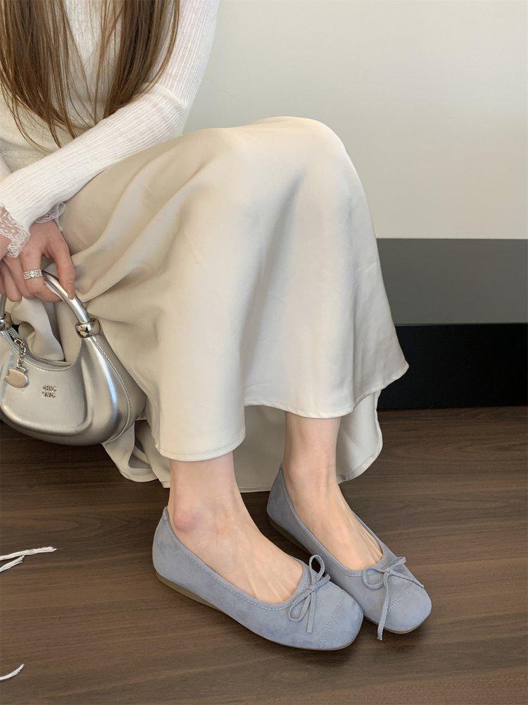 Wildleder rote Einzel Schuhe Damen Herbst neu flacher Mund ein Pedal Retro sanfter Feenwind Ballerina flache Mütze Schuhe