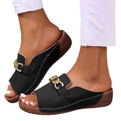 Offene Keilabsatz-Slipper für Damen Sommer Mode Slipper Metallschnallen Plateau-Sandalen Outdoor Strand Damenschuhe Slides
