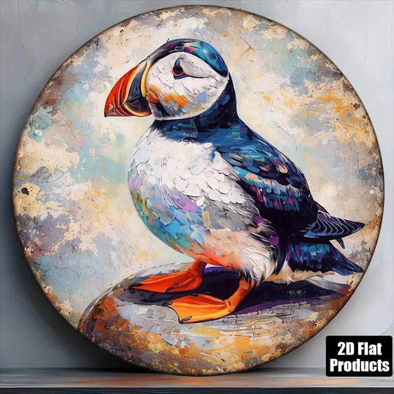D Flat pc xinxcm D Flat Round Sign Vintage Puffin Plaque Seabird Decorative Sign Suitable for Living Room Decor B