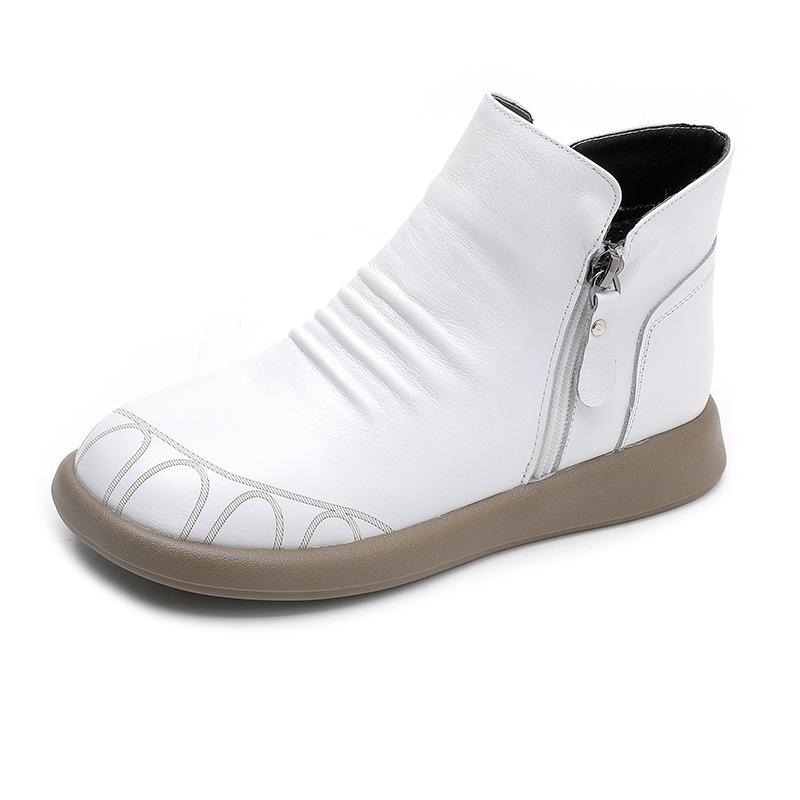 GKTINOO Autumn Winter Genuine Leather Flat Ankle Boots For Women Warm Boots Side Zipper Soft Comfortable Cow Leather Botas