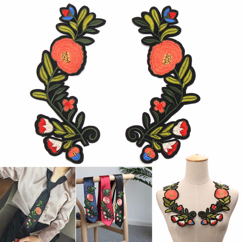 2pcs New Red Green Flower Patch Embroidered Patches Sew on Applique Lace Sewing
