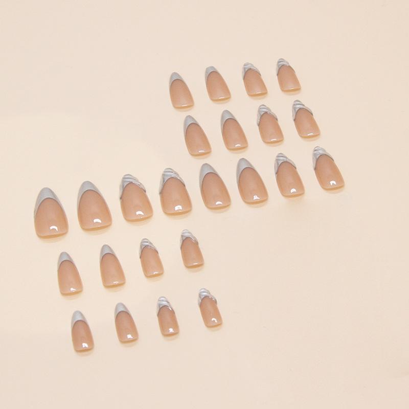 French Nail Patch Nail Patch 3D Stereo Nail Patch Metal Texture Medium and Long Almond Nail 24 pieces