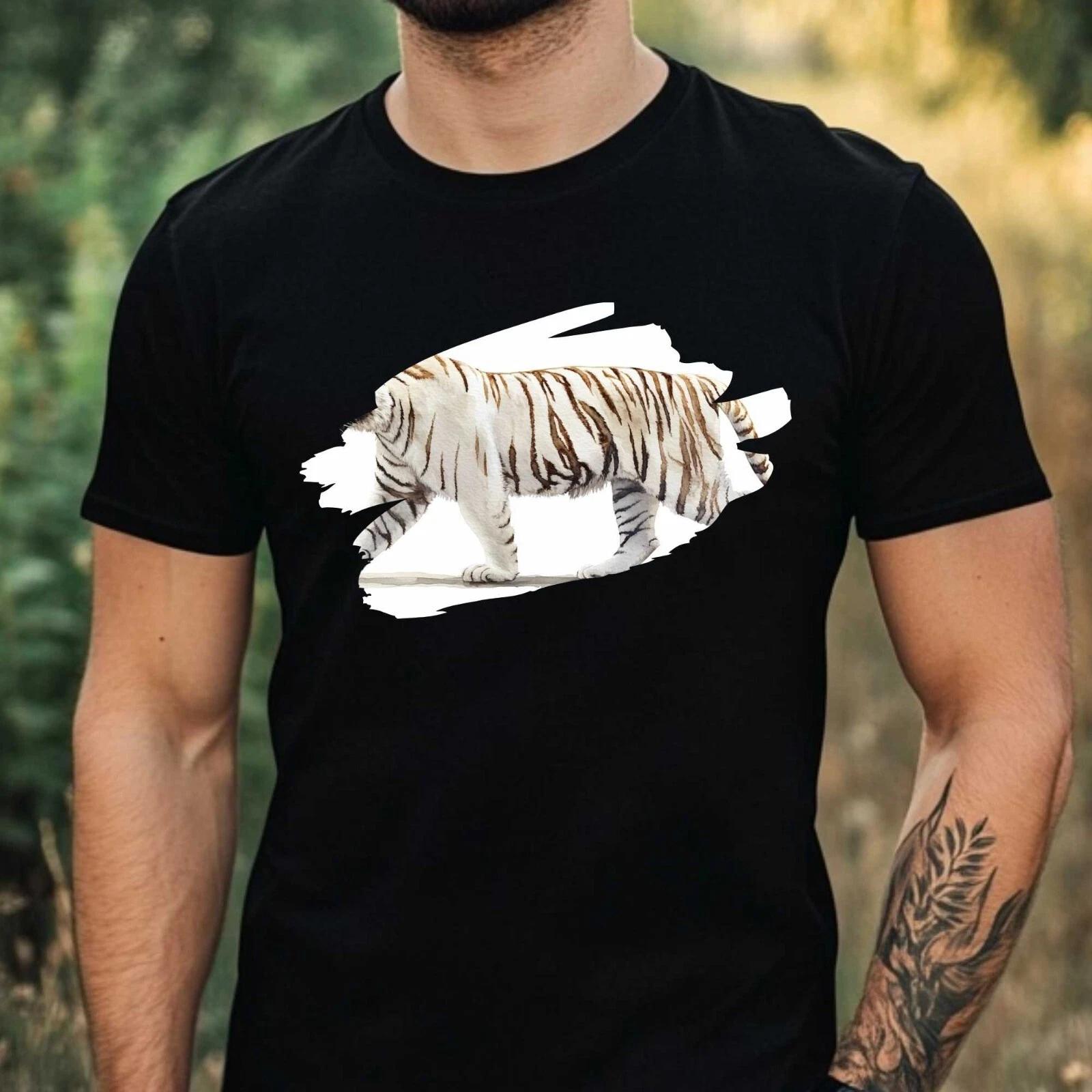 T-Shirt Herren Weißer Tiger Aquarell Motiv Baumwolle Größe XS bis 5XL XS