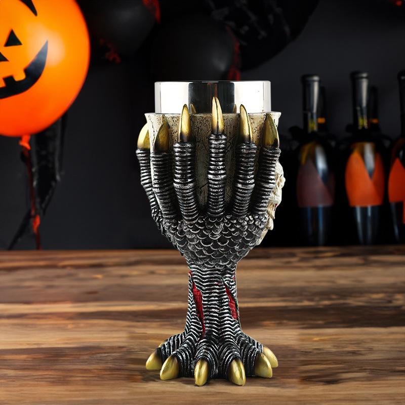 Skeleton Water Cup Halloween Themed Skull Mug with Scary Ghost Claw Detail Resin Craft Goblet for Unique Craft Ornaments