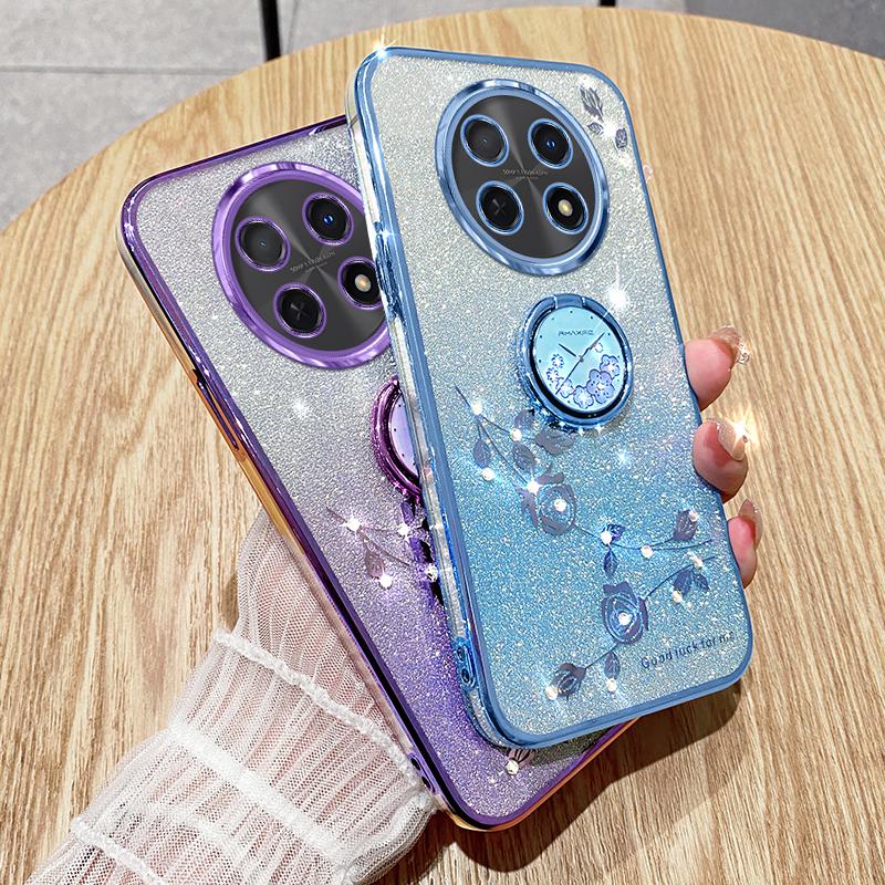 KADEM For Realme 13 Pro 5G (Global)/13 Pro+ 5G (Global) Case Ring Kickstand TPU Flowers Phone Cover Gradient Glitter