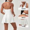 Womens Sporty Halter Neck Tennis Dress With Contrast Collar Golf Fitness Jumpsuit Active Wear