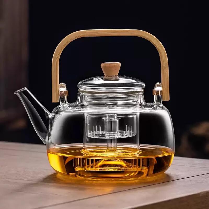 1000ml Heat-Resistant Glass Teapot with Steaming & Boiling Function