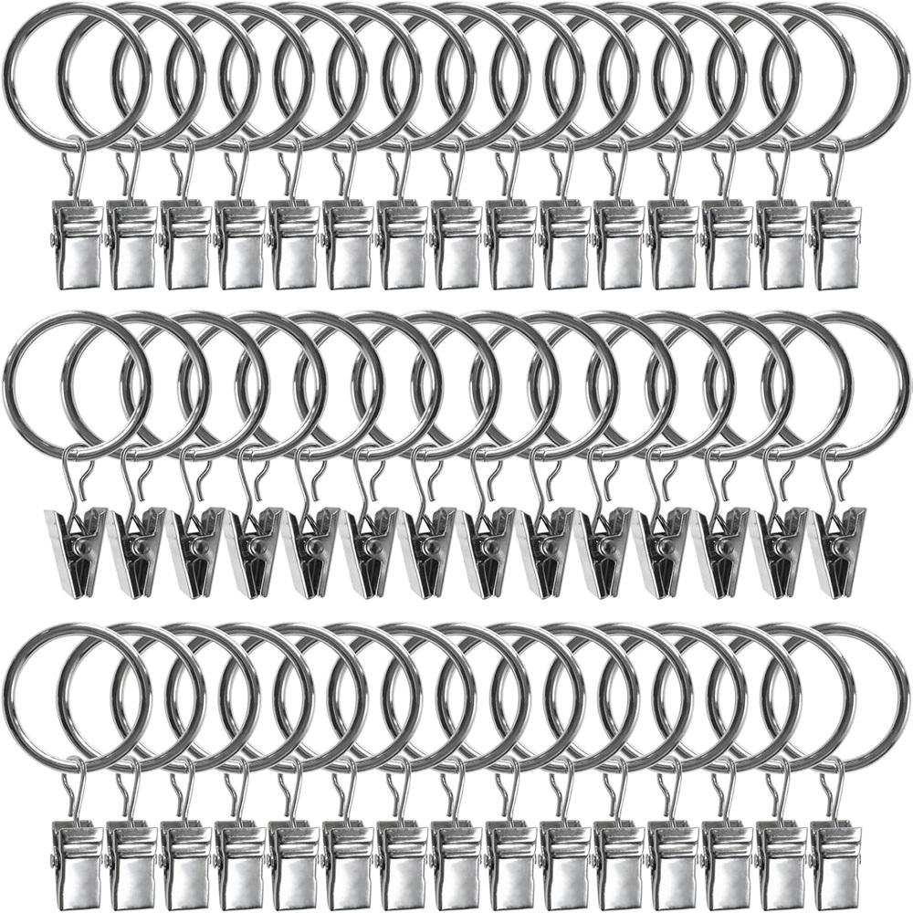 40 Pack Curtain Rings With Clips, Drapery Clips With Rings, Drapes Rings 1.5 In Interior Diameter, Fits Up To 1.2 In Curtain Rod, Black