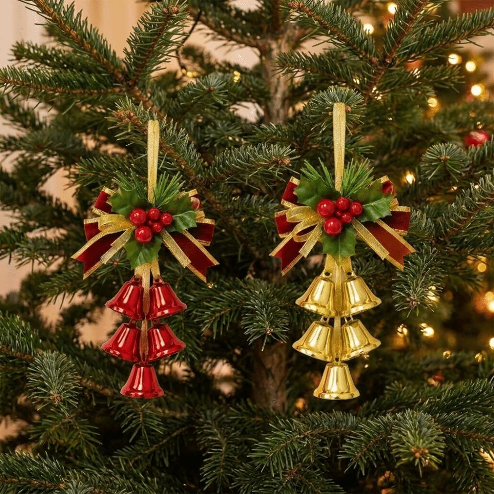 Metal Christmas Bell Pendant Velvet Bow Christmas Tree Bell Decoration  Xmas Party Home Decoration