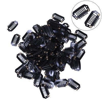 10/100 Toupee Wig Clips Snap Clips W/ Rubber Back Hair Extension Black 8 Teeth