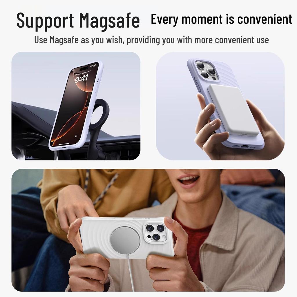 iPhone 17 Pro Max Magnetic Wave Pattern Silicone Case, Full Coverage Anti-Drop Protection