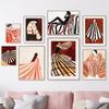 Red Striped Girl Hat Vintage Wall Art Canvas Painting Abstract Posters And Prints Hotel Bar Wall Pictures For Living Room Decor