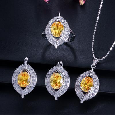Jewelry Set, Bridal Jewelry Earrings Necklace Ring Three-Piece Chain Set