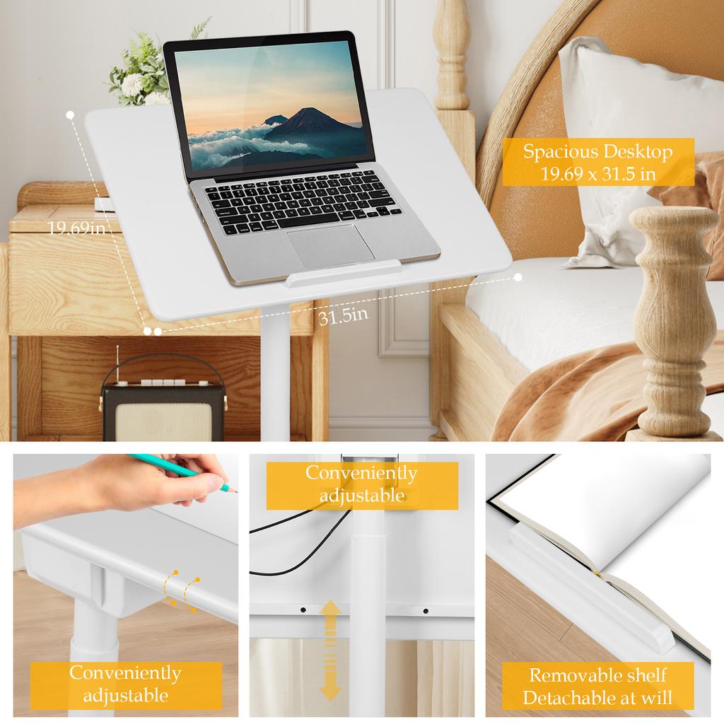 Pneumatic Laptop Standing Desk Height Adjustable Rolling Laptop Desk with Wheels Folding for Home Office Classroom