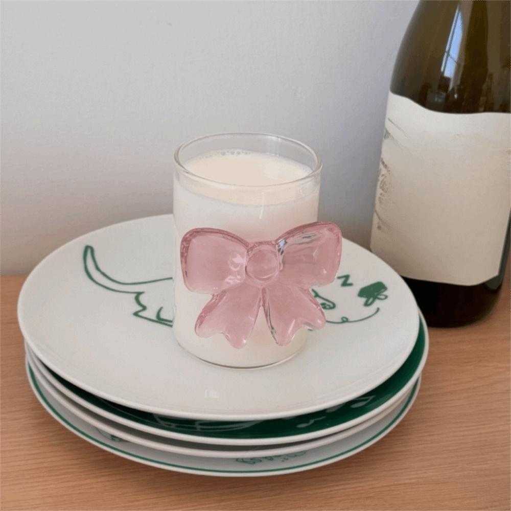 Niedliche Transparente Rosa Schleife Glas Hoch Borosilikat Hitzebeständig Milchglas Tasse 3D Trinkgläser Zuhause