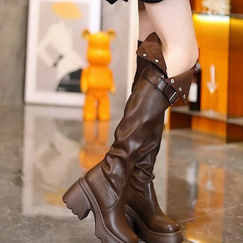 Fashion Women's Shoes 2025 Fashion Over-the-Knee Women's Boots New Belt Buckle Modern Boots Women Hot Sale Round Toe Shoes Femalzapatose