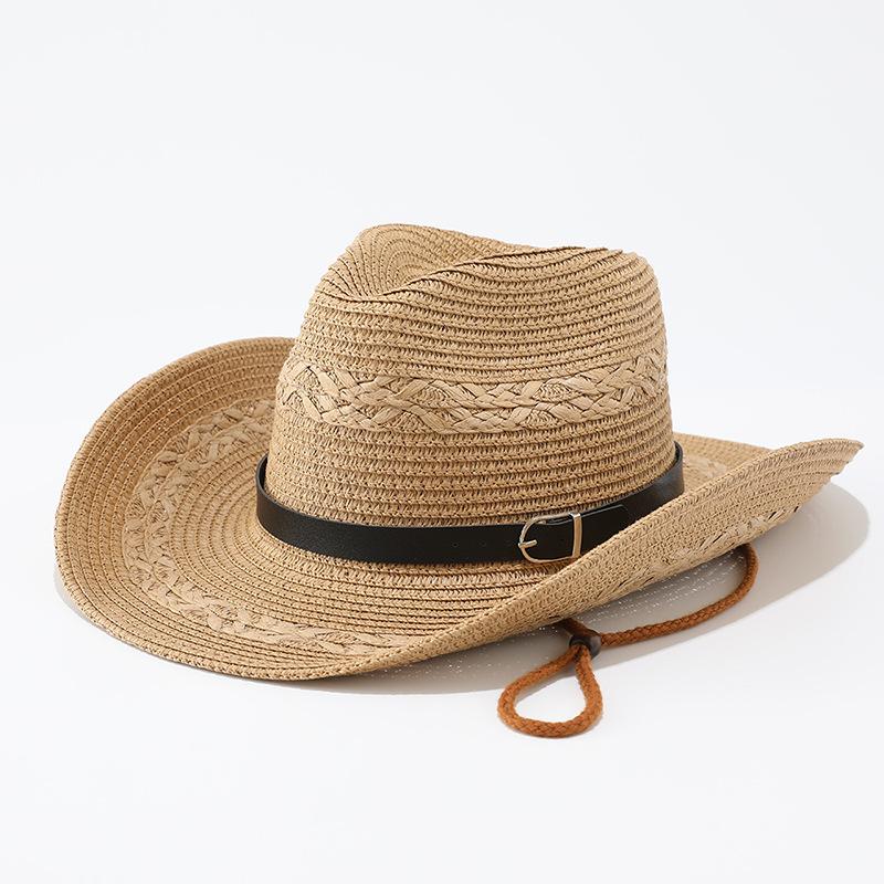 Western Cowboy Hat Men's and Women's Summer Outdoor UV Protection Seaside Vacation Shade Sun Protection Straw Hat Mountaineering Hat