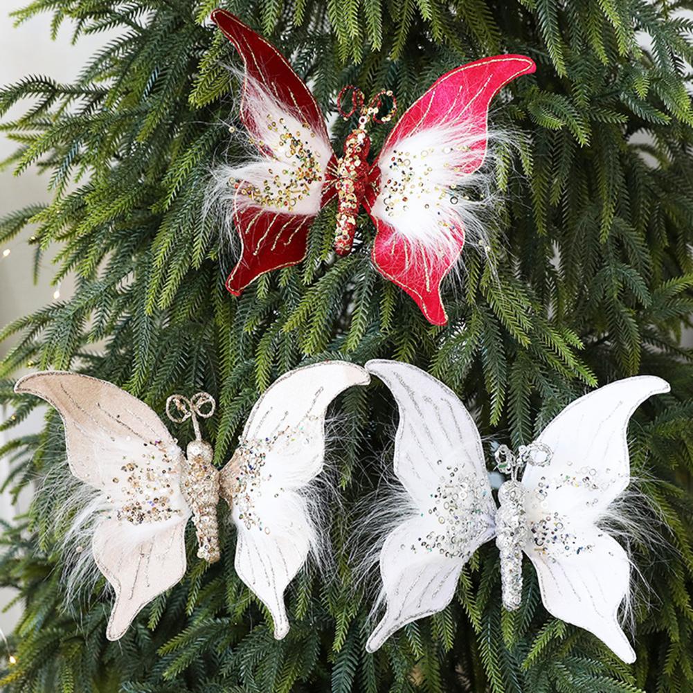 Eye-catching Holiday Decor Beautiful Holiday Embellishment Sparkling Butterfly Christmas Ornaments 3d Sequined for Tree