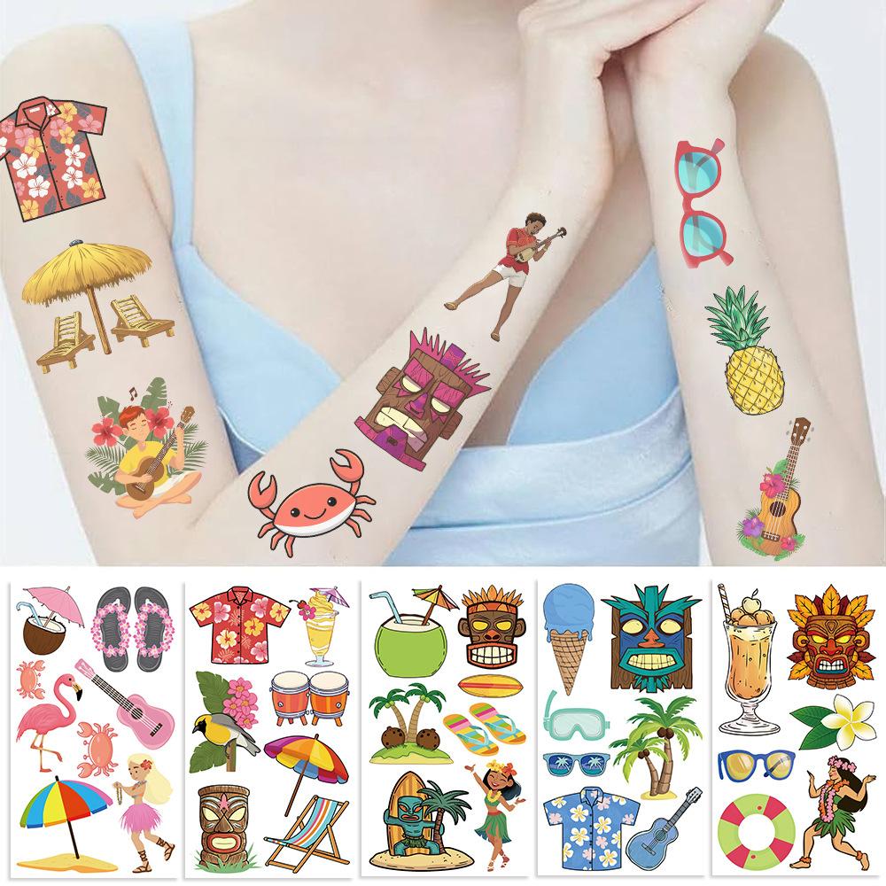 Cartoon Summer Hawaiian Series Tattoo Stickers Waterproof Party Gift Funny Face Stickers